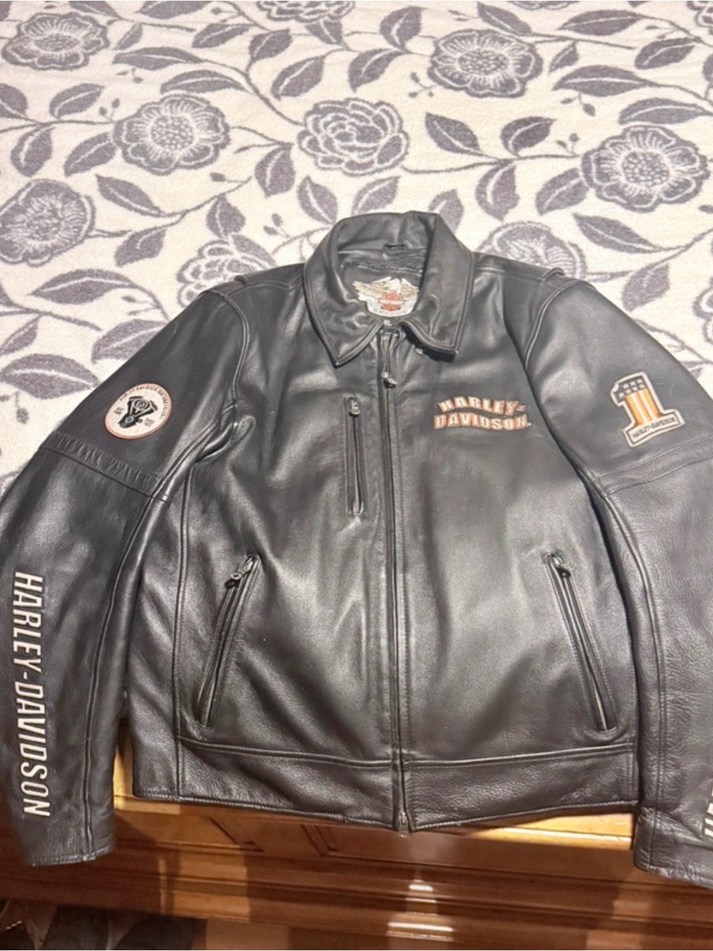 Harley-Davidson Black Leather Patch Bomber Jacket